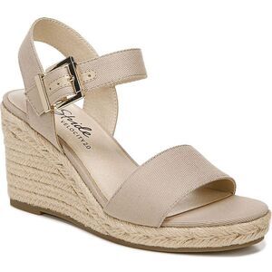LifeStride Womens Tango Tan Faux Leather Ankle Strap Wedge Sandals Shoes New